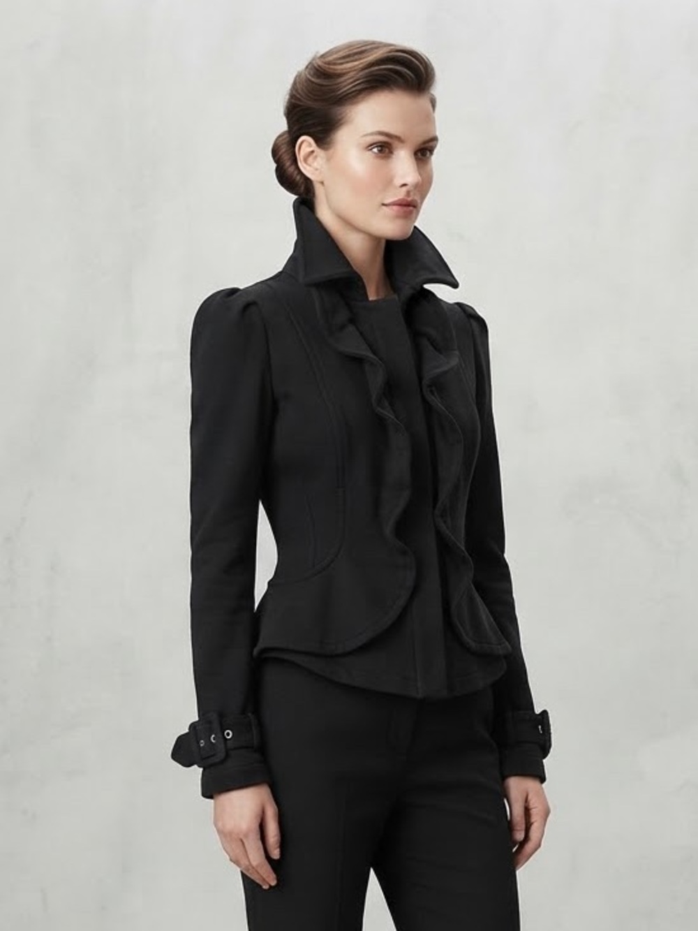 I•N•C International Concepts Black Ruffled Zip-Up Jacket Blazer Size Large
